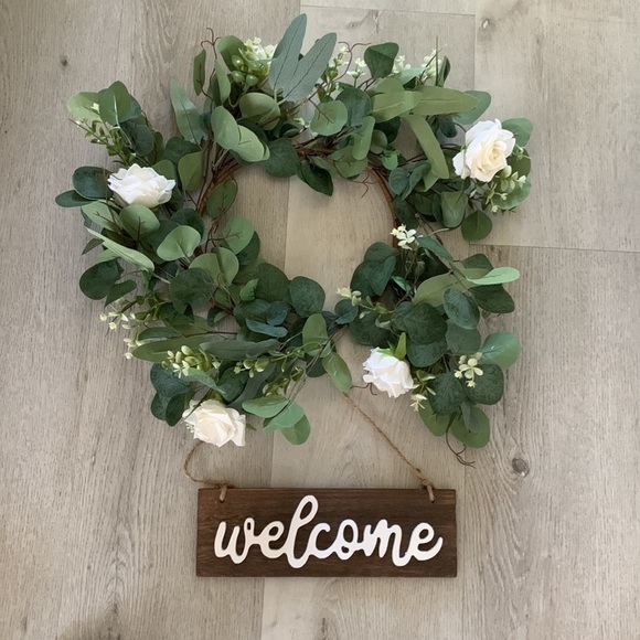 Wreath floral welcome sign eucalyptus roses new in box‎ - Picture 8 of 12